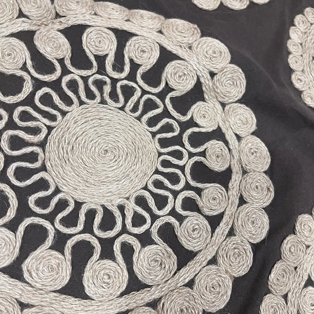 Pier 1 Imports Brown Cotton Rope Mandala Embroidered Pillow Cover 18x18 Boho Vtg
